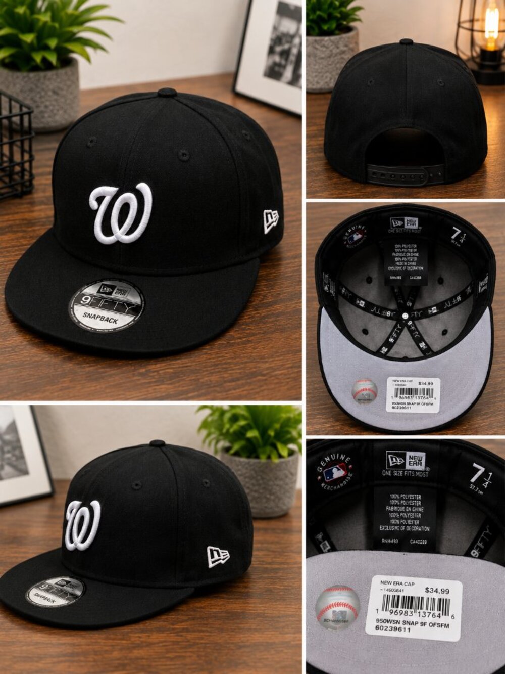 NWT New Era Washington Nationals 9FIFTY Snapback Hat Black White OSFM